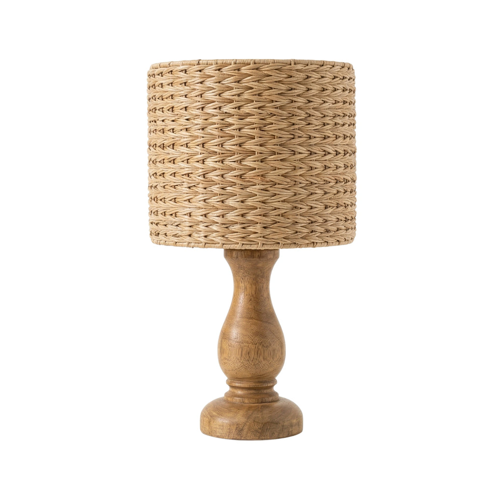 Wodex Natural Rattan Table Lamp with Solid Wood Base