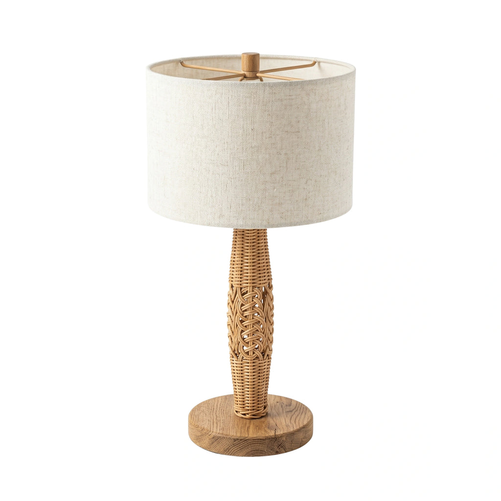 Wodex Braided Rattan Stem Table Lamp with Flat Wood Base