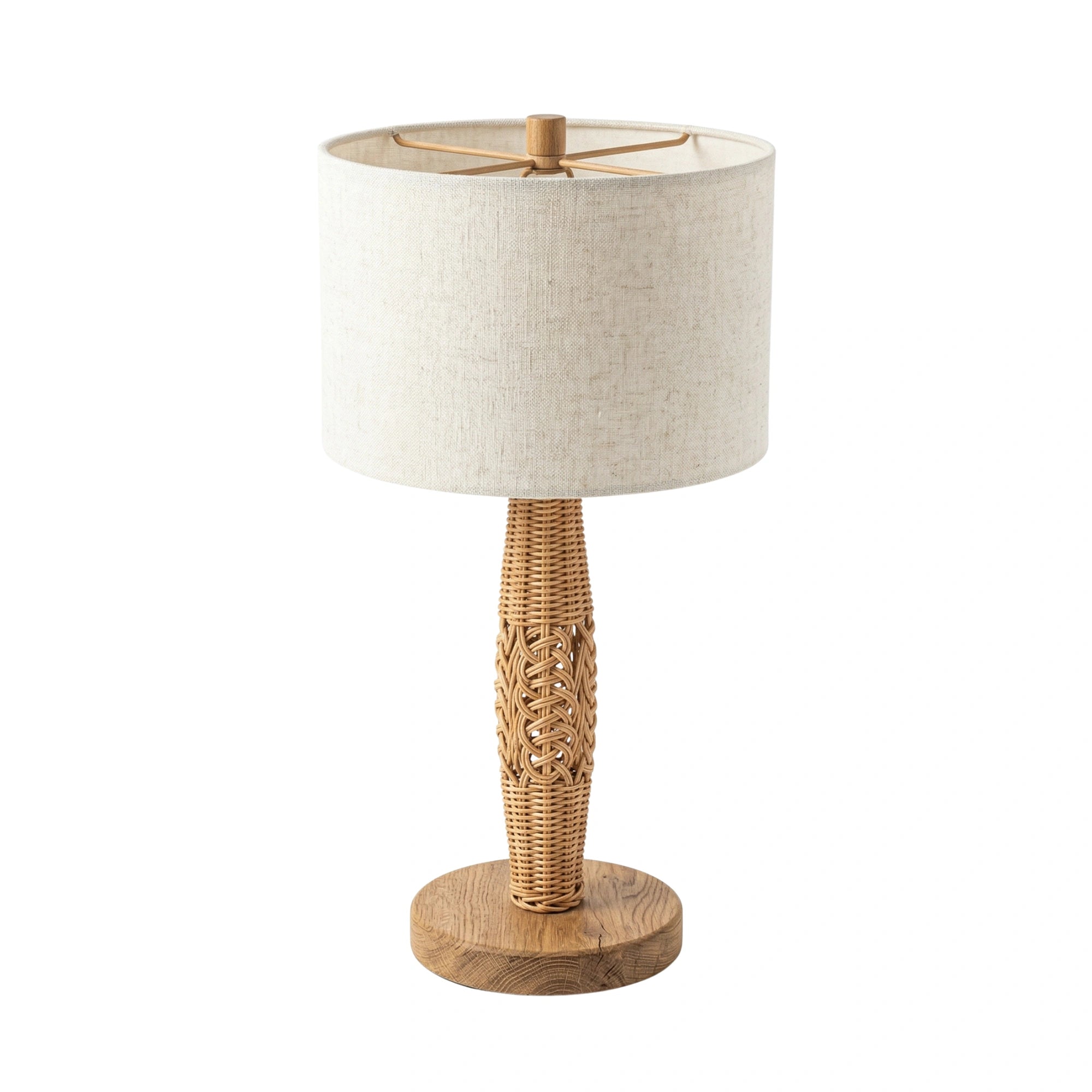 Wodex Braided Rattan Stem Table Lamp with Flat Wood Base