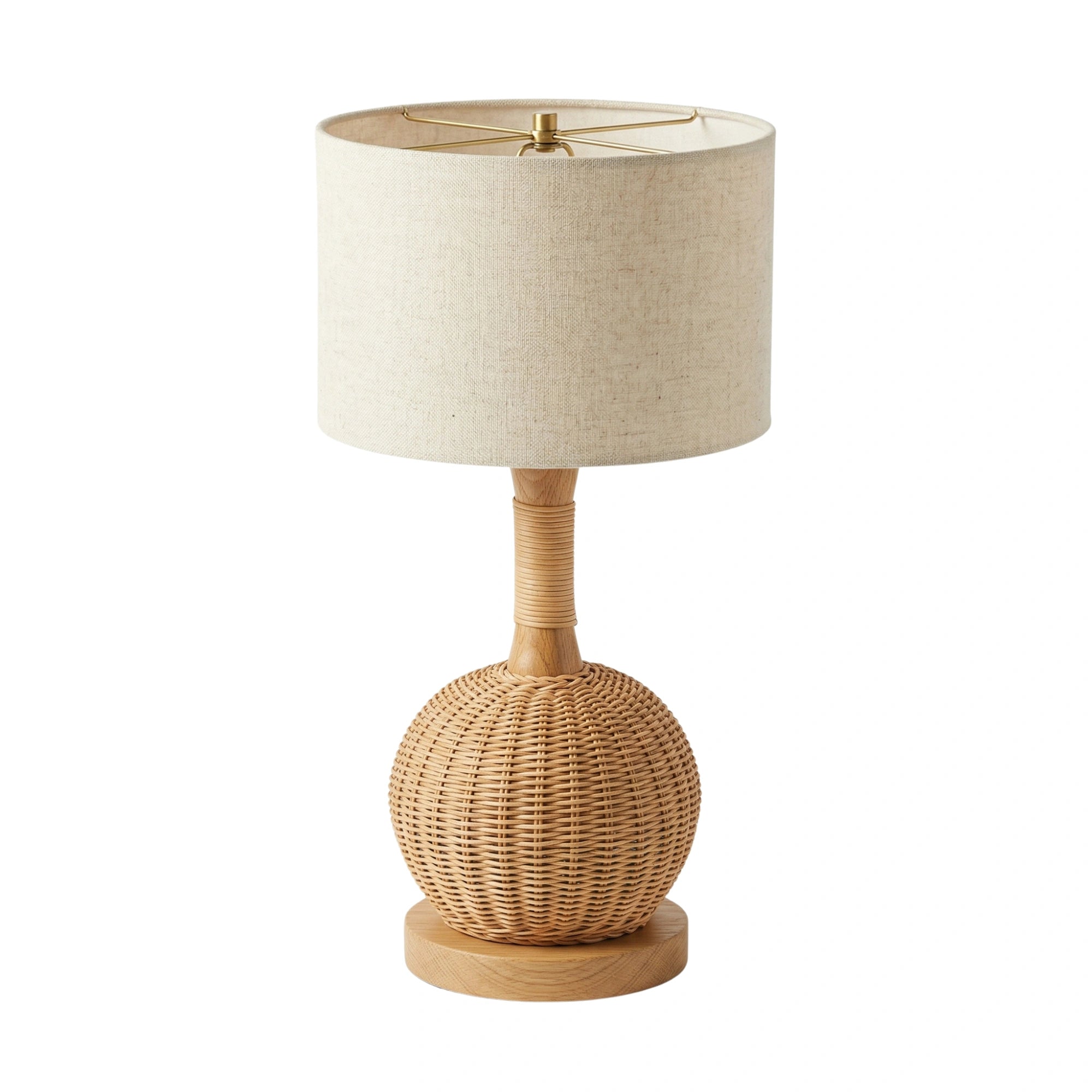 Wodex Spherical Rattan Table Lamp with Linen Drum Shade