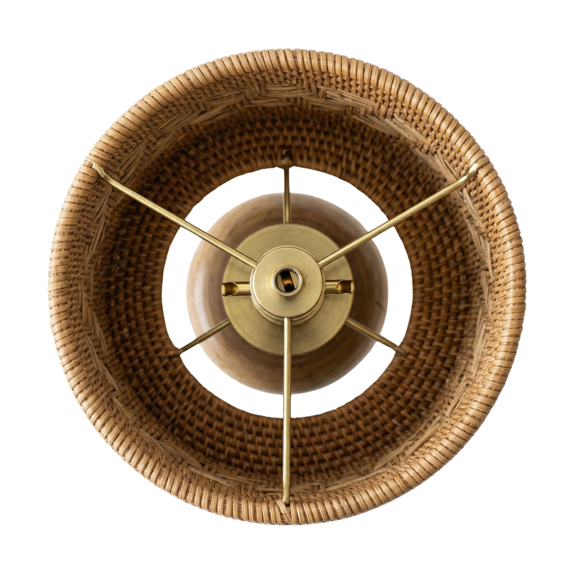 Wodex Geometric Woven Rattan Table Lamp with Chunky Solid Wood Base