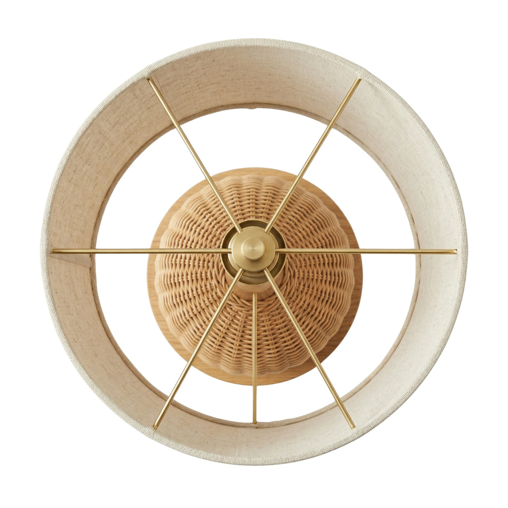 Wodex Spherical Rattan Table Lamp with Linen Drum Shade