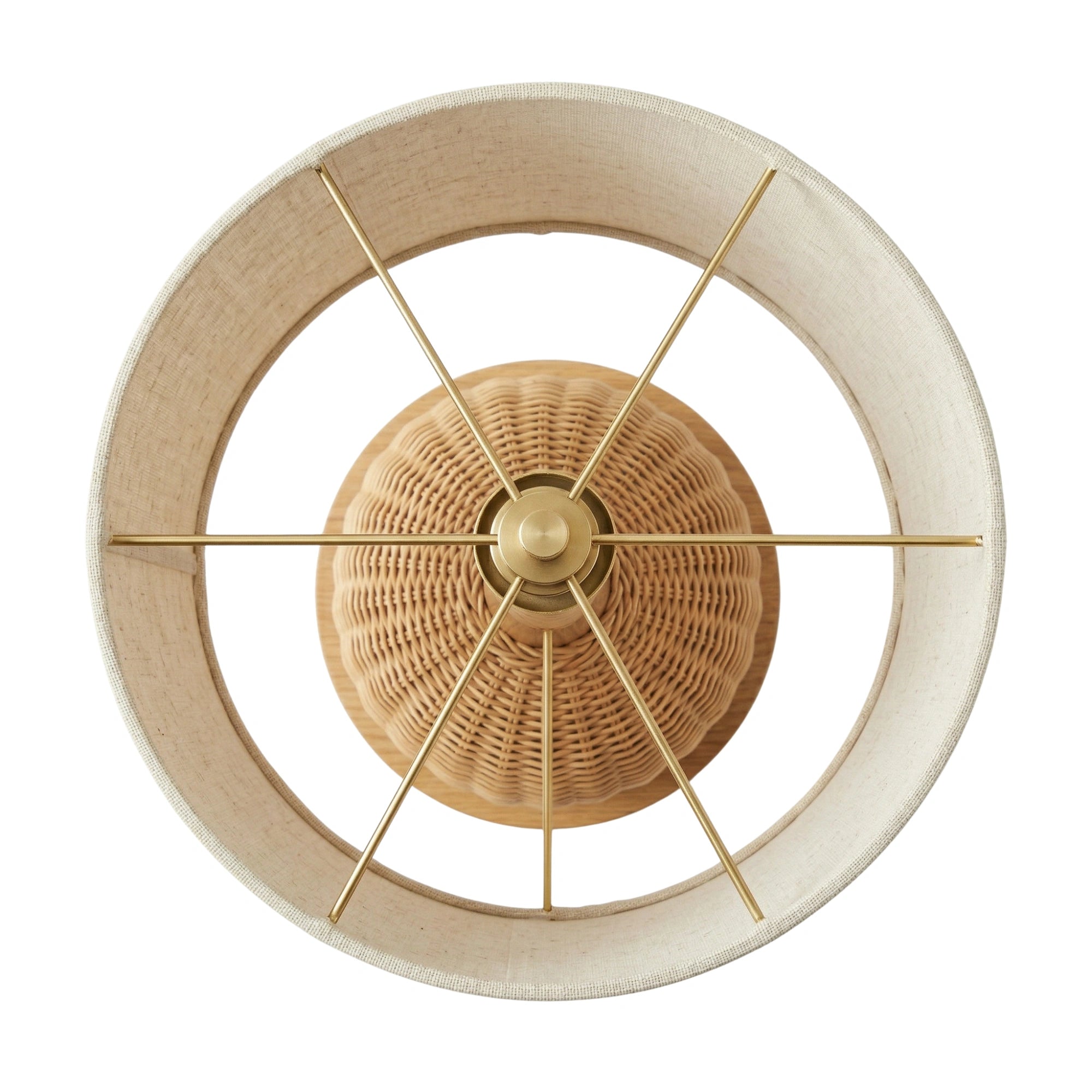 Wodex Spherical Rattan Table Lamp with Linen Drum Shade