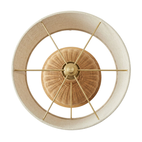 Wodex Spherical Rattan Table Lamp with Linen Drum Shade