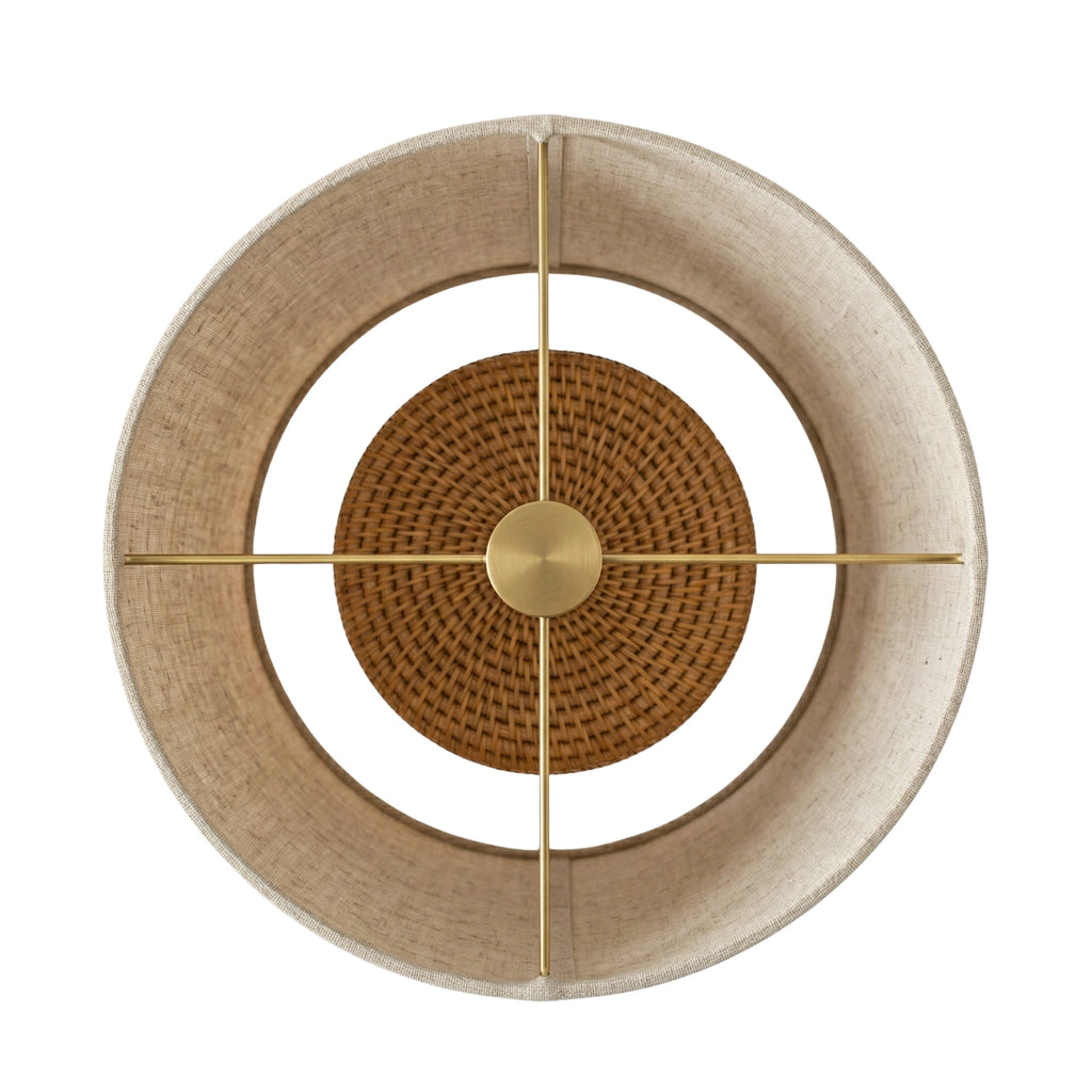 Wodex Woven Rattan Column Table Lamp with Linen Drum Shade