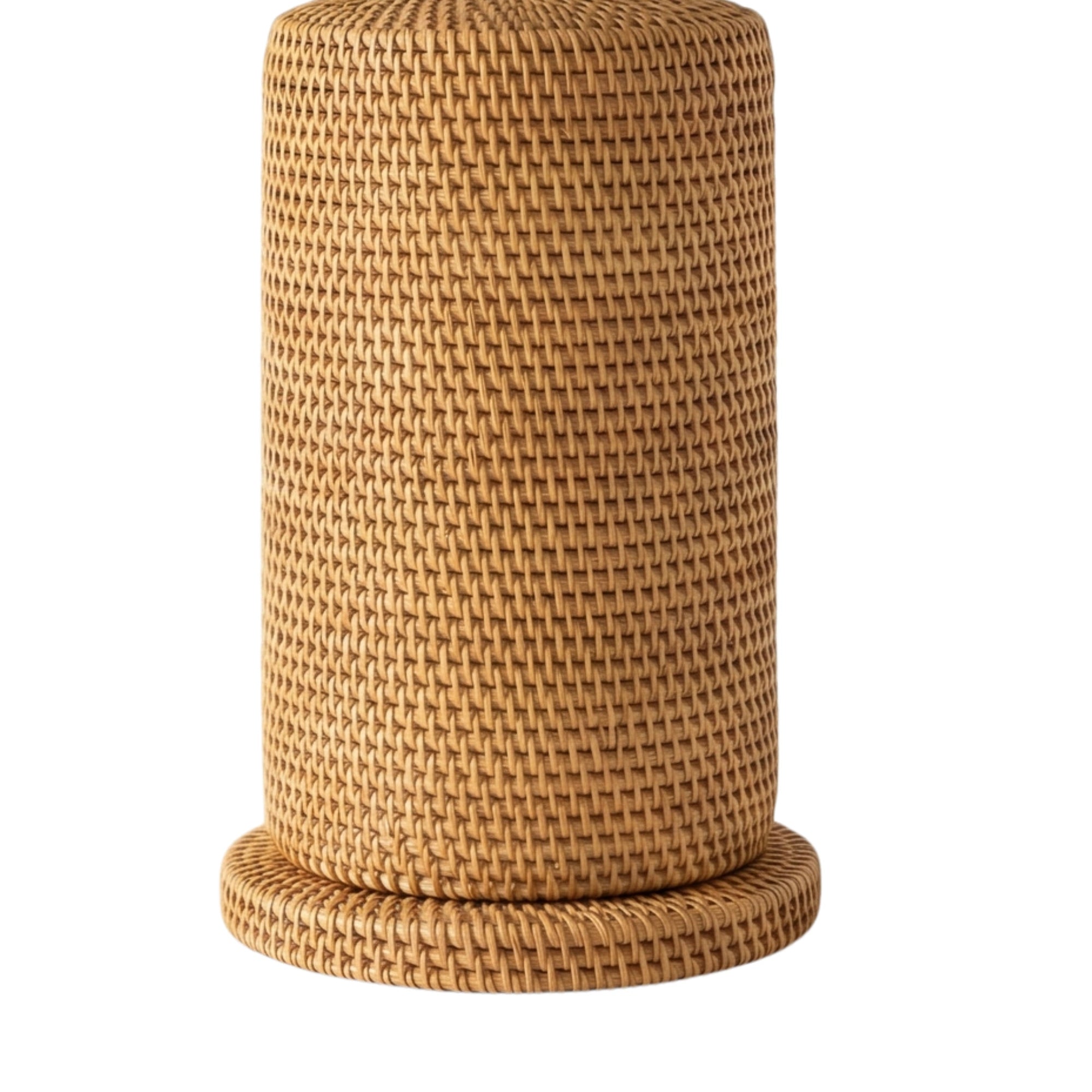 Wodex Woven Rattan Column Table Lamp with Linen Drum Shade