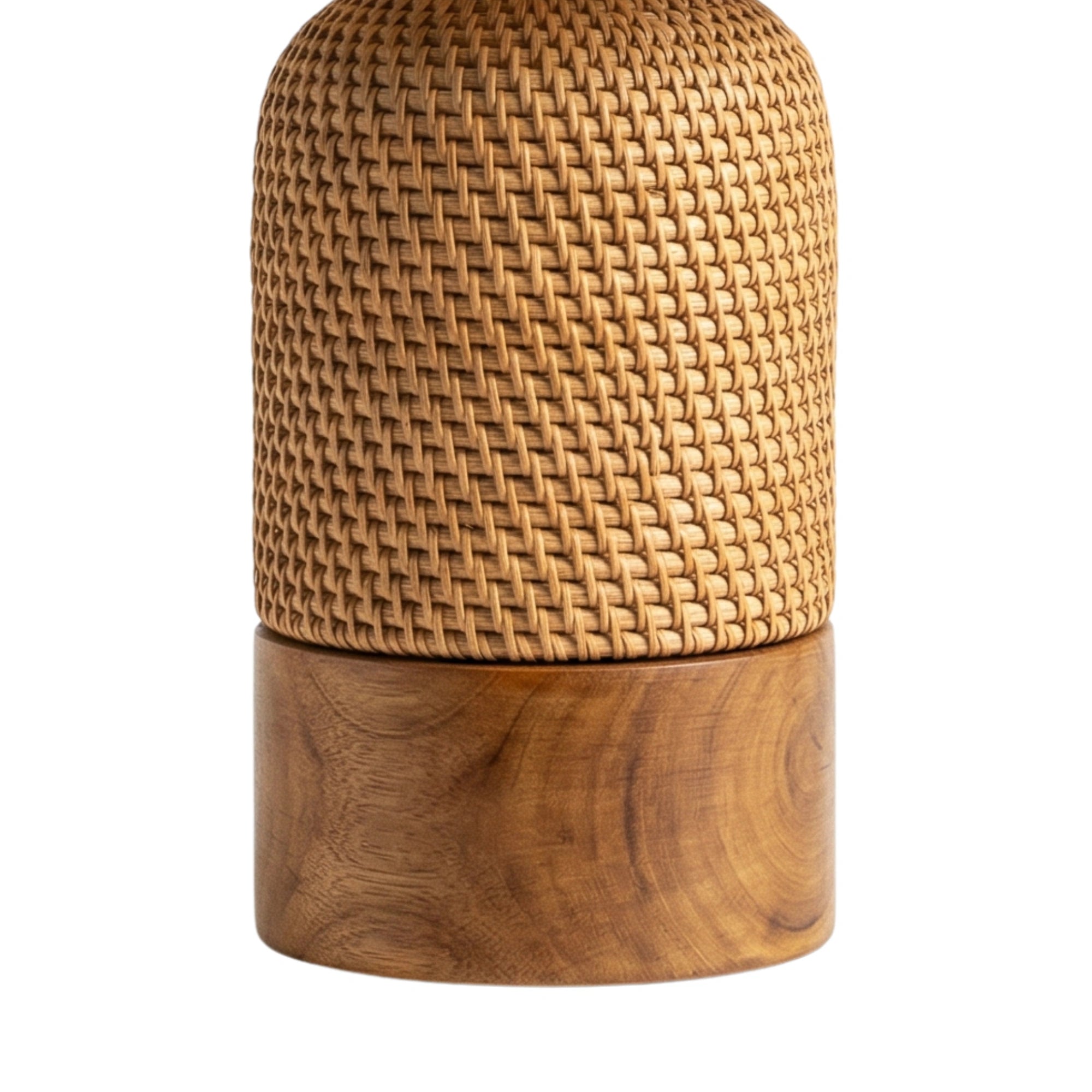 Wodex Woven Rattan Table Lamp with Solid Wood Cylinder Base