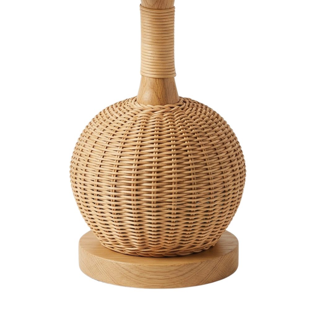 Wodex Spherical Rattan Table Lamp with Linen Drum Shade