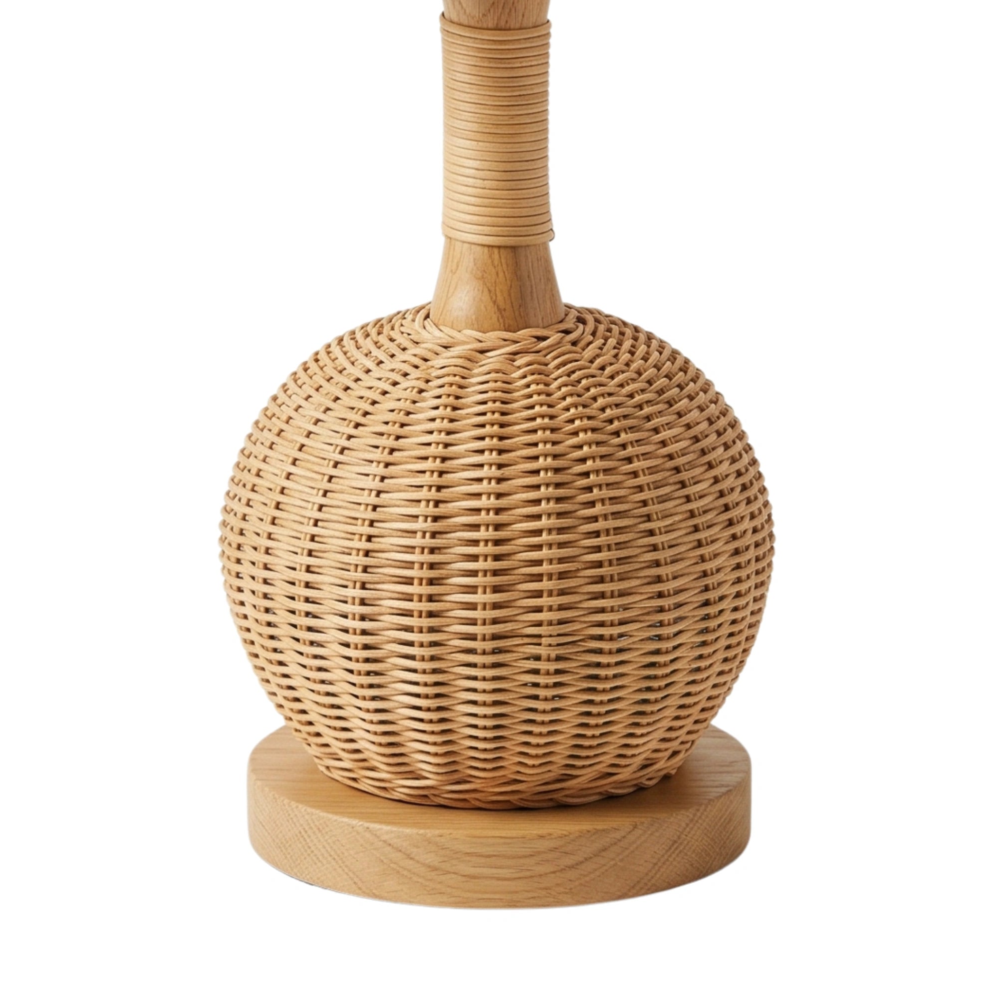 Wodex Spherical Rattan Table Lamp with Linen Drum Shade